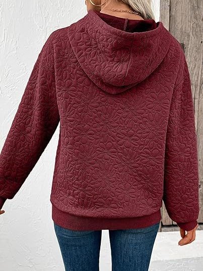 Women Floral Hoodie Jacquard Casual Spring/Fall Long Sleeve Sweatshirt