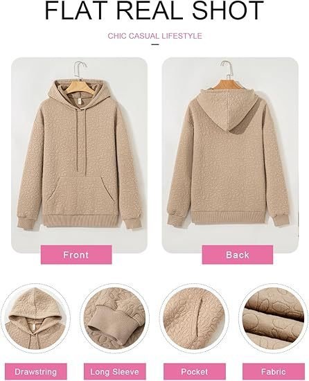 Women Floral Hoodie Jacquard Casual Spring/Fall Long Sleeve Sweatshirt