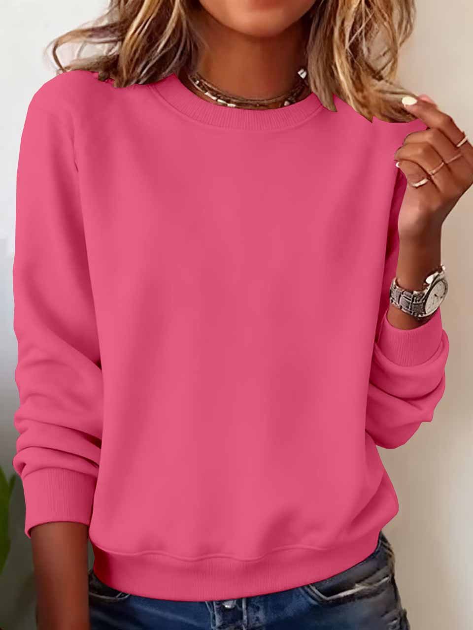 Women Plain Crew Neck Casual Spring/Fall Long Sleeve Sweatshirt
