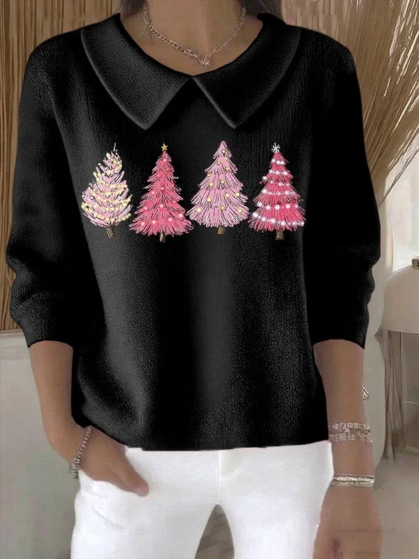 Women Christmas Printing Spring/Fall Casual Long Sleeve Shawl Collar Sweater