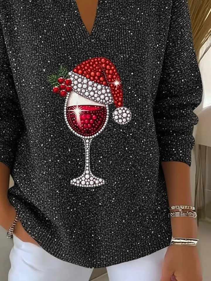 Women Christmas Printing Spring/Fall Casual Long Sleeve Shawl Collar Sweater