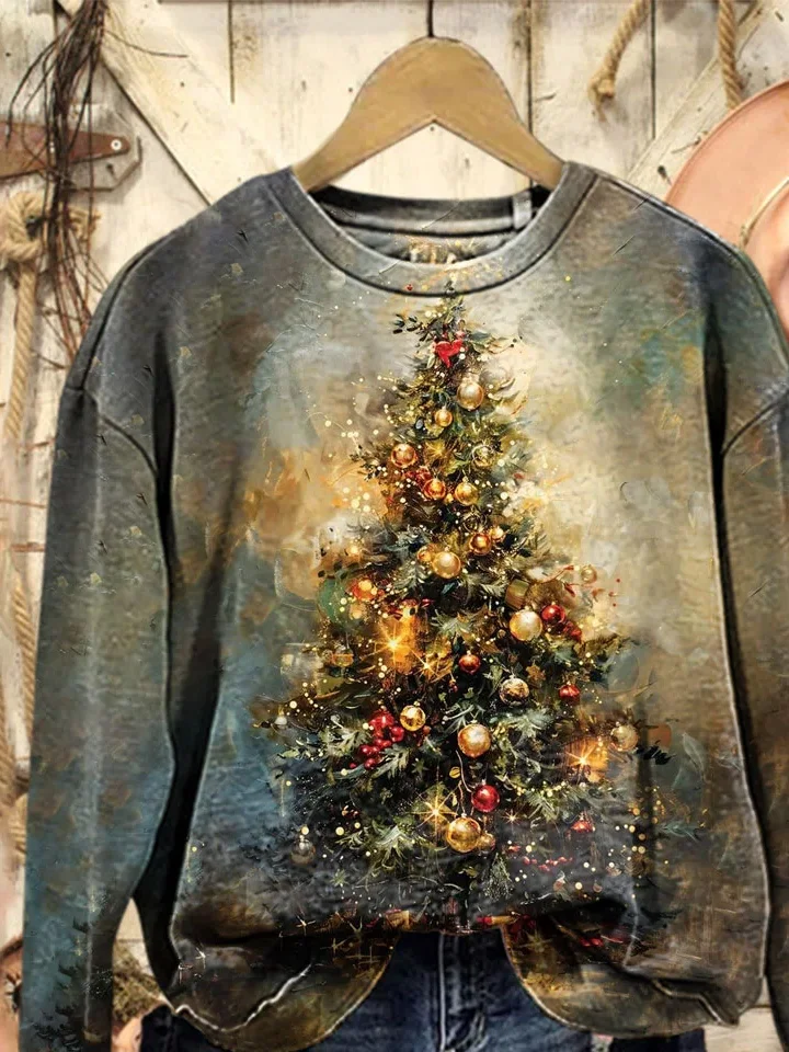 Women Christmas Crew Neck Printing Casual Spring/Fall Long Sleeve Sweatshirt