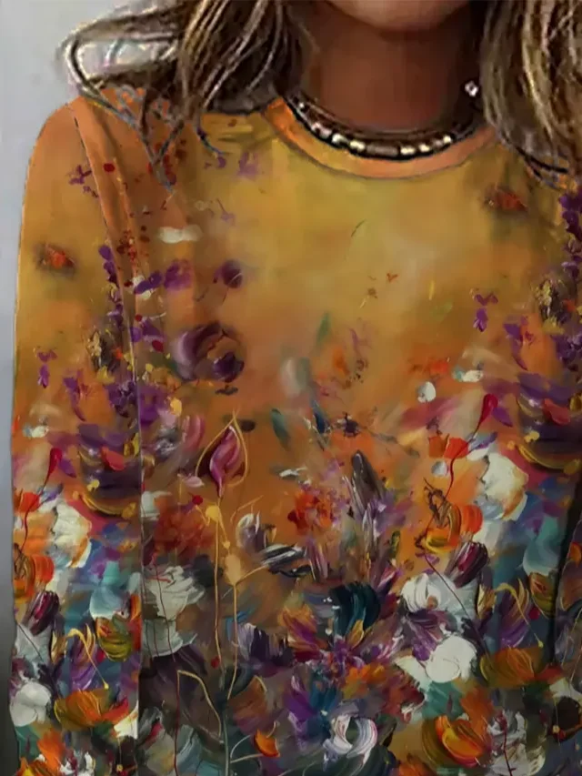 Women Floral Long Sleeve Tee T-shirt Crew Neck Printing Casual Spring/Fall Graphic Tee Top