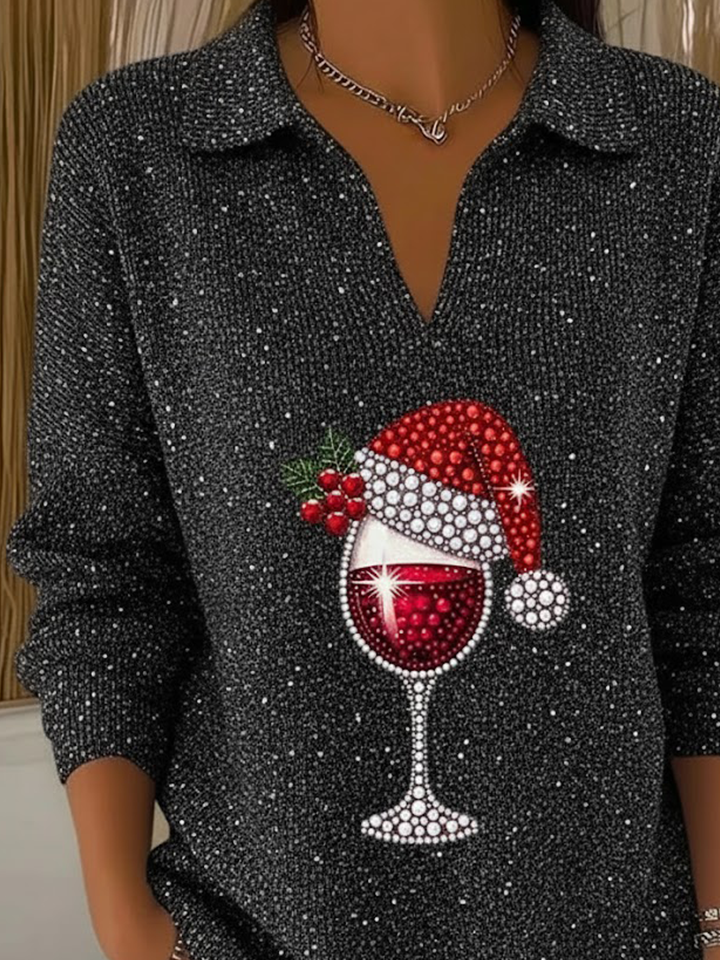 Women Christmas Printing Spring/Fall Casual Long Sleeve Shawl Collar Sweater