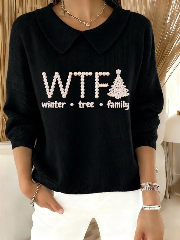 Women Christmas Printing Spring/Fall Casual Long Sleeve Shawl Collar Sweater