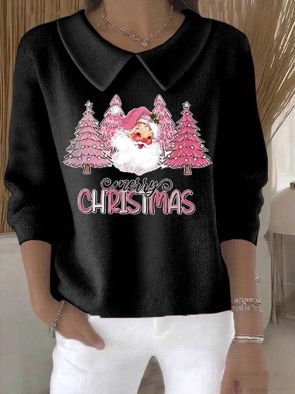 Women Santa Claus Printing Spring/Fall Casual Long Sleeve Shawl Collar Sweater