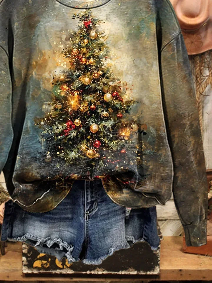 Women Christmas Crew Neck Printing Casual Spring/Fall Long Sleeve Sweatshirt