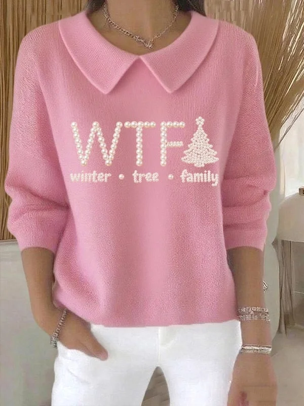 Women Christmas Printing Spring/Fall Casual Long Sleeve Shawl Collar Sweater