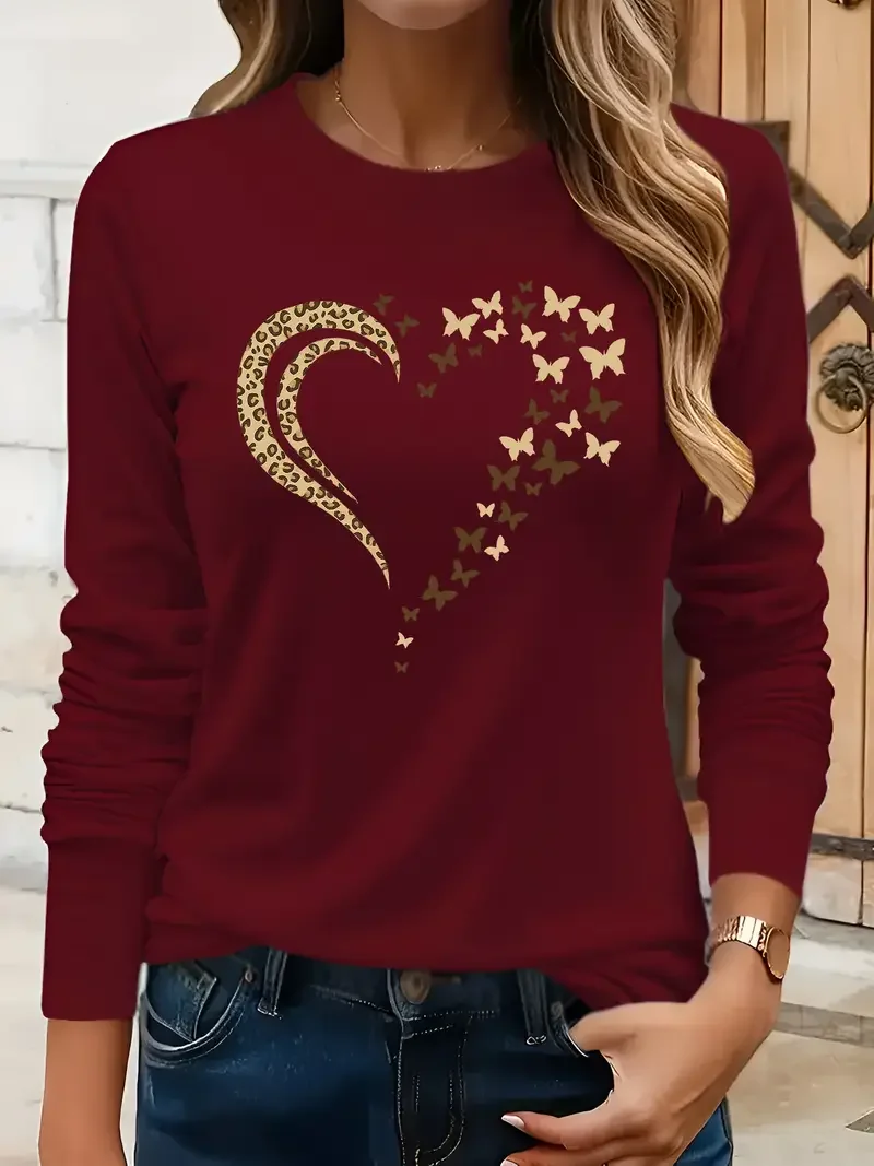 Women Leopard Long Sleeve Tee T-shirt Crew Neck Printing Casual Spring/Fall Graphic Tee Top