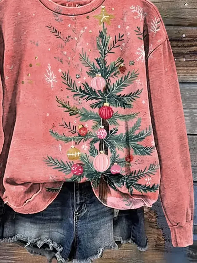 Women Christmas Crew Neck Printing Casual Spring/Fall Long Sleeve Sweatshirt