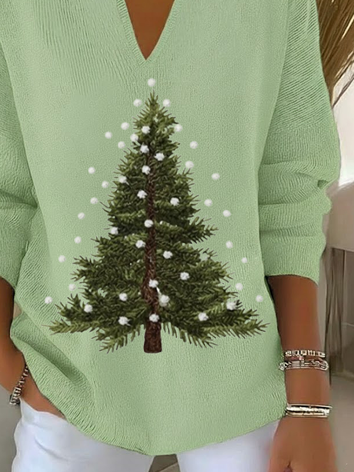 Women Christmas Printing Spring/Fall Casual Long Sleeve Shawl Collar Sweater