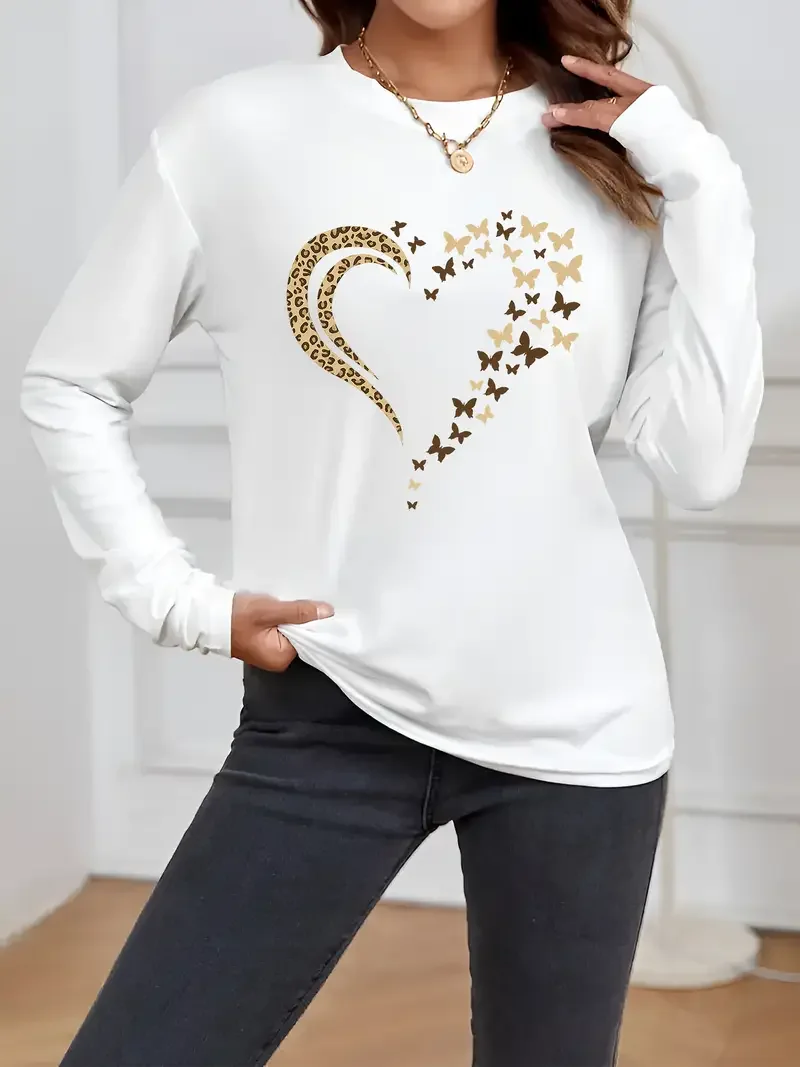 Women Leopard Long Sleeve Tee T-shirt Crew Neck Printing Casual Spring/Fall Graphic Tee Top