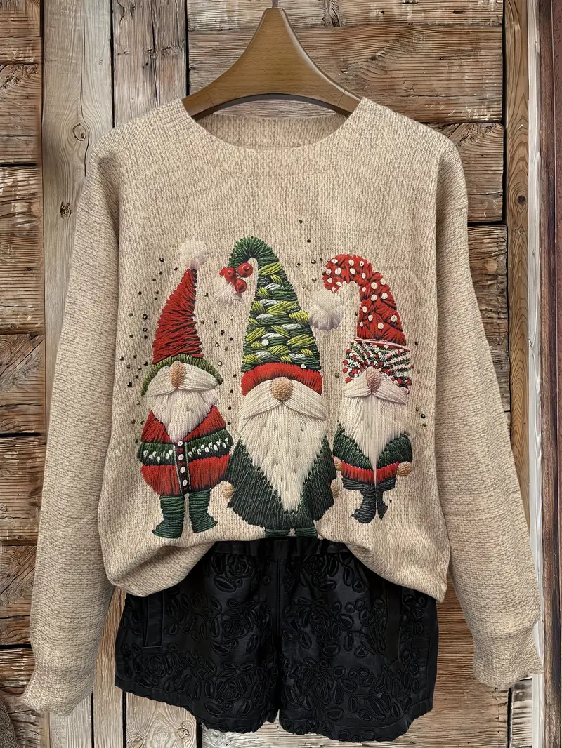 Women Christmas Printing Spring/Fall Casual Long Sleeve Crew Neck Sweater