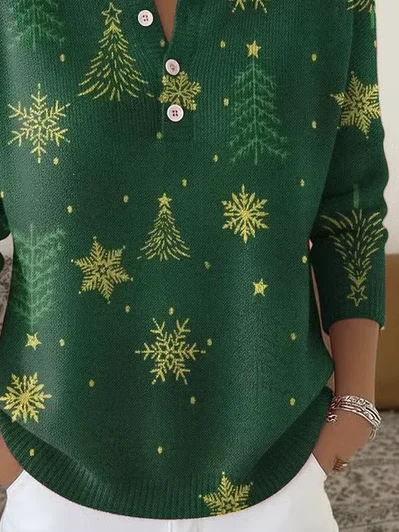 Women Christmas Printing Spring/Fall Casual Long Sleeve Crew Neck Sweater