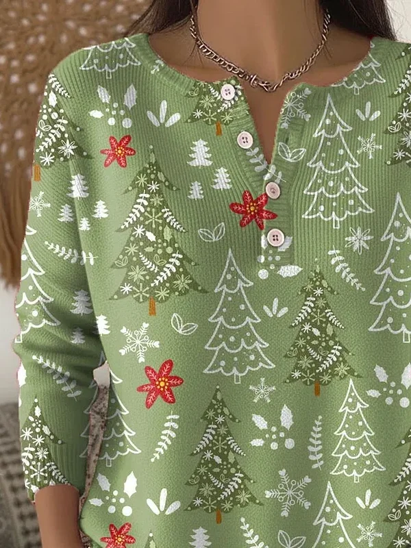 Women Christmas Printing Spring/Fall Casual Long Sleeve Crew Neck Sweater