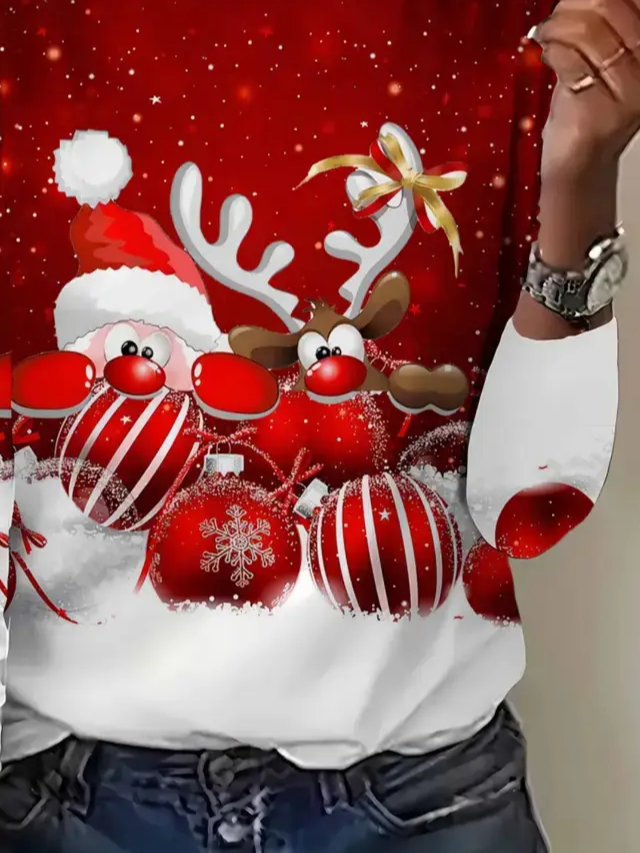 Women Christmas Long Sleeve Tee T-shirt Crew Neck Printing Casual Spring/Fall Graphic Tee Top