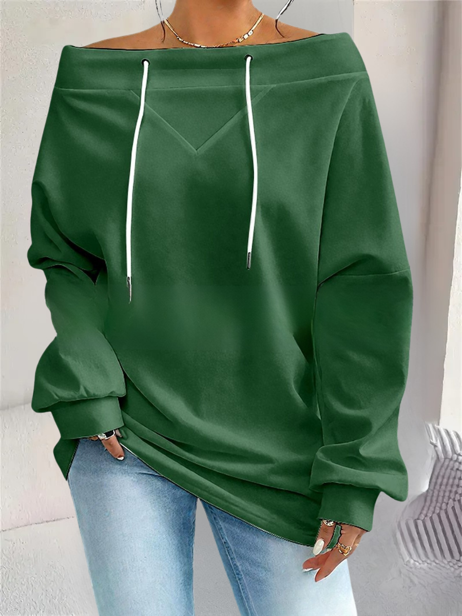 Women Plain Off The Shoulder Split Joint Vintage Spring/Fall Long Sleeve Sweatshirt