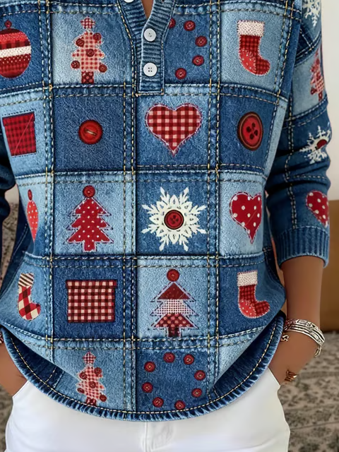 Women Christmas Printing Spring/Fall Casual Long Sleeve Crew Neck Sweater