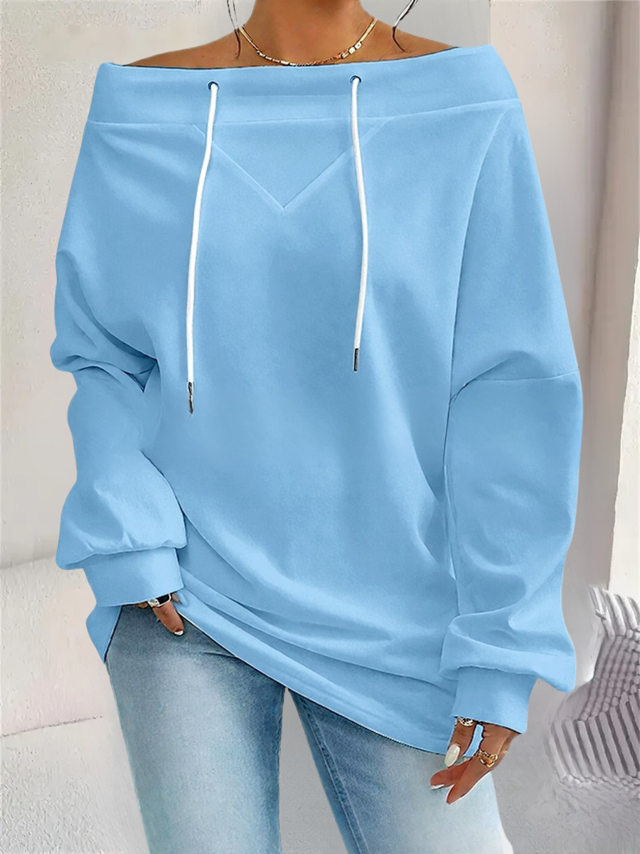 Women Plain Off The Shoulder Split Joint Vintage Spring/Fall Long Sleeve Sweatshirt