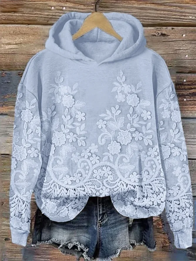Women Floral Spring/Fall Printing Long Sleeve Casual Daily Hoodie