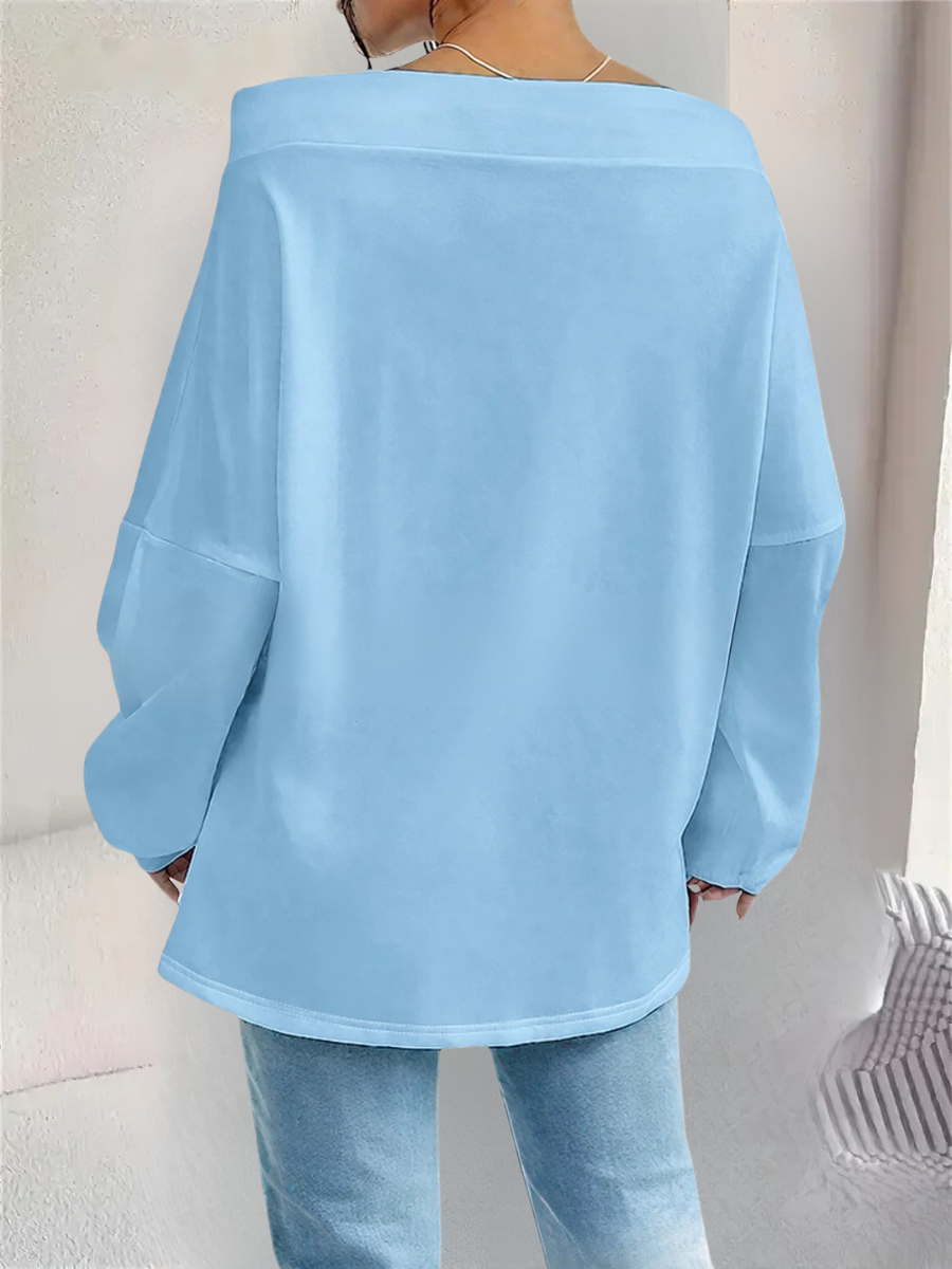 Women Plain Off The Shoulder Split Joint Vintage Spring/Fall Long Sleeve Sweatshirt