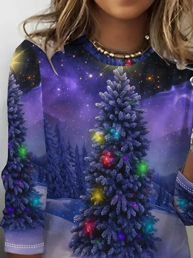 Women Christmas Long Sleeve Tee T-shirt Crew Neck Printing Casual Spring/Fall Graphic Tee Top