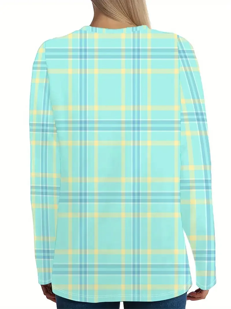 Women Plaid Long Sleeve Tee T-shirt Crew Neck Printing Casual Spring/Fall Graphic Tee Top