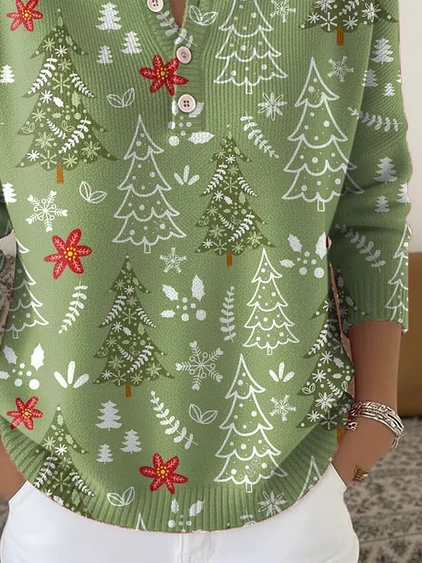 Women Christmas Printing Spring/Fall Casual Long Sleeve Crew Neck Sweater