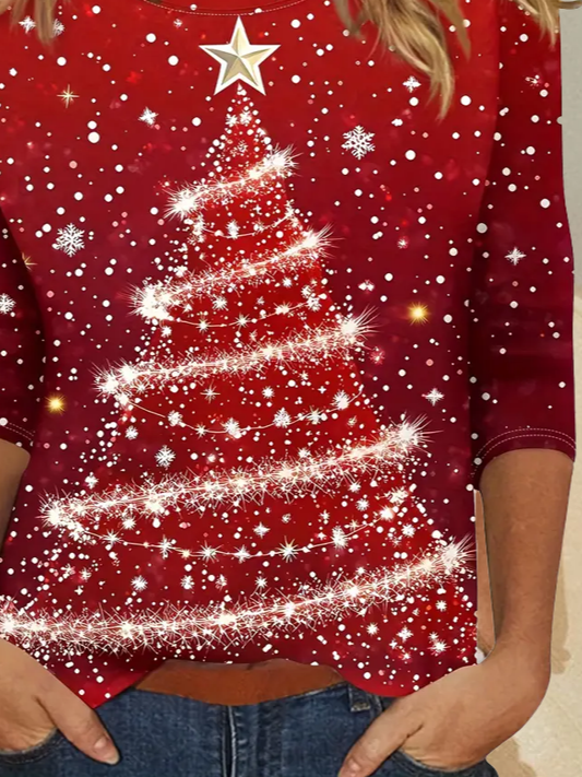 Women Christmas Long Sleeve Tee T-shirt Crew Neck Printing Casual Spring/Fall Graphic Tee Top