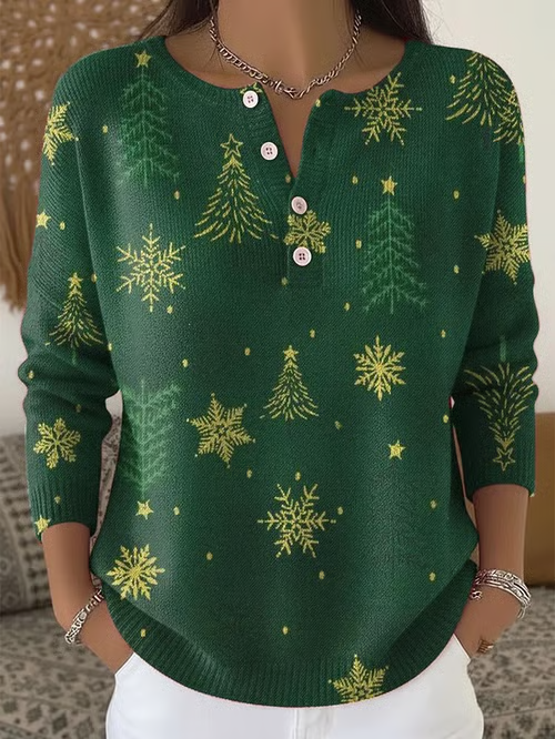Women Christmas Printing Spring/Fall Casual Long Sleeve Crew Neck Sweater