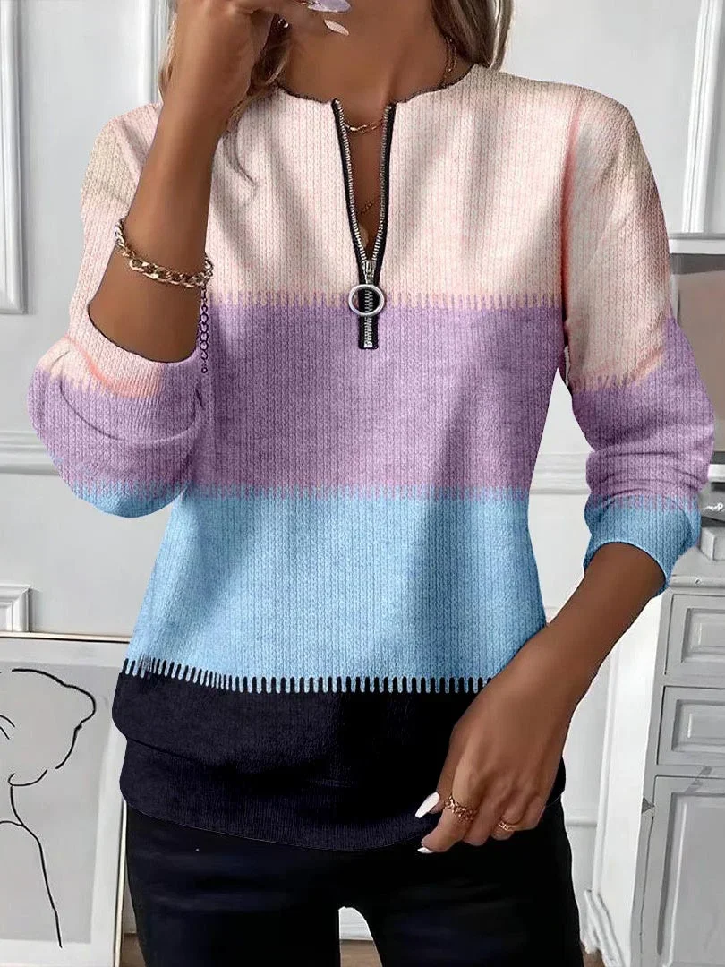Women Multicolor Block Crew Neck Printing Casual Spring/Fall Long Sleeve Sweatshirt