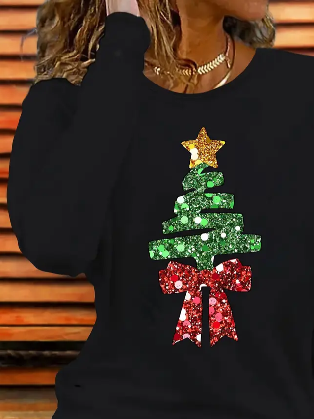 Women Christmas Long Sleeve Tee T-shirt Crew Neck Printing Casual Spring/Fall Graphic Tee Top