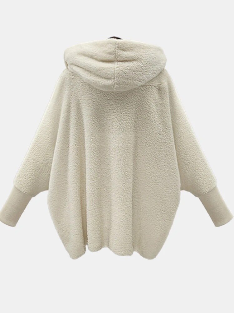 Women's Plain Winter Outerwear Dolman Sleeve Casual Split Joint Mid-long Lapel Collar Overcoat