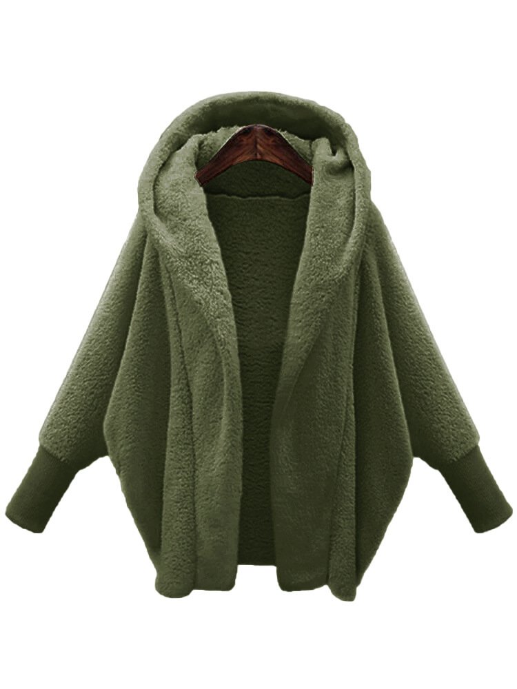 Women's Plain Winter Outerwear Dolman Sleeve Casual Split Joint Mid-long Lapel Collar Overcoat