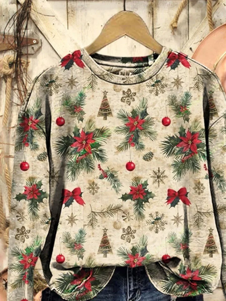 Women Christmas Crew Neck Printing Casual Spring/Fall Long Sleeve Sweatshirt