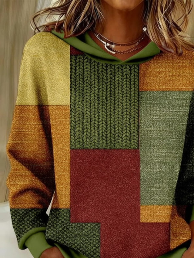 Women Multicolor Block Spring/Fall Printing Long Sleeve Casual Daily Hoodie