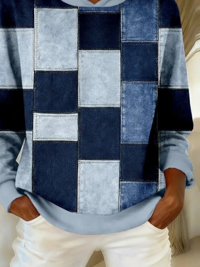 Women Abstract Plaid Spring/Fall Printing Long Sleeve Casual Daily Hoodie