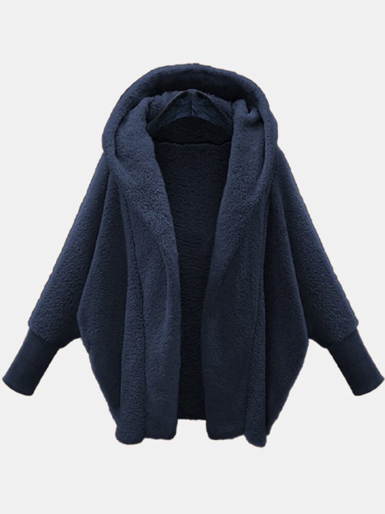 Women's Plain Winter Outerwear Dolman Sleeve Casual Split Joint Mid-long Lapel Collar Overcoat