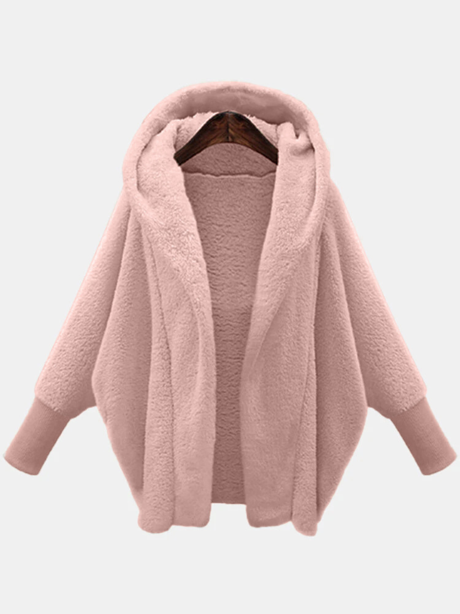 Women's Plain Winter Outerwear Dolman Sleeve Casual Split Joint Mid-long Lapel Collar Overcoat