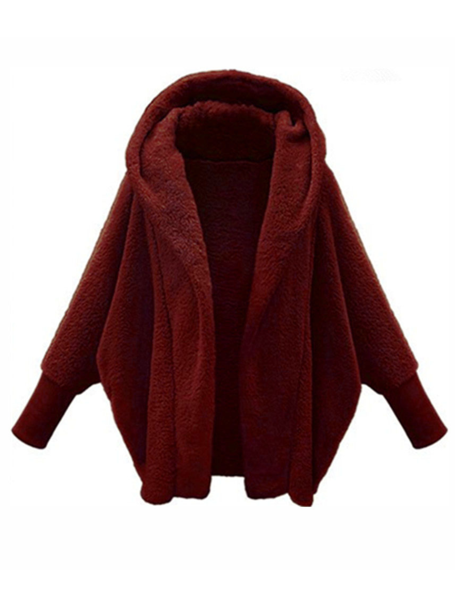 Women's Plain Winter Outerwear Dolman Sleeve Casual Split Joint Mid-long Lapel Collar Overcoat