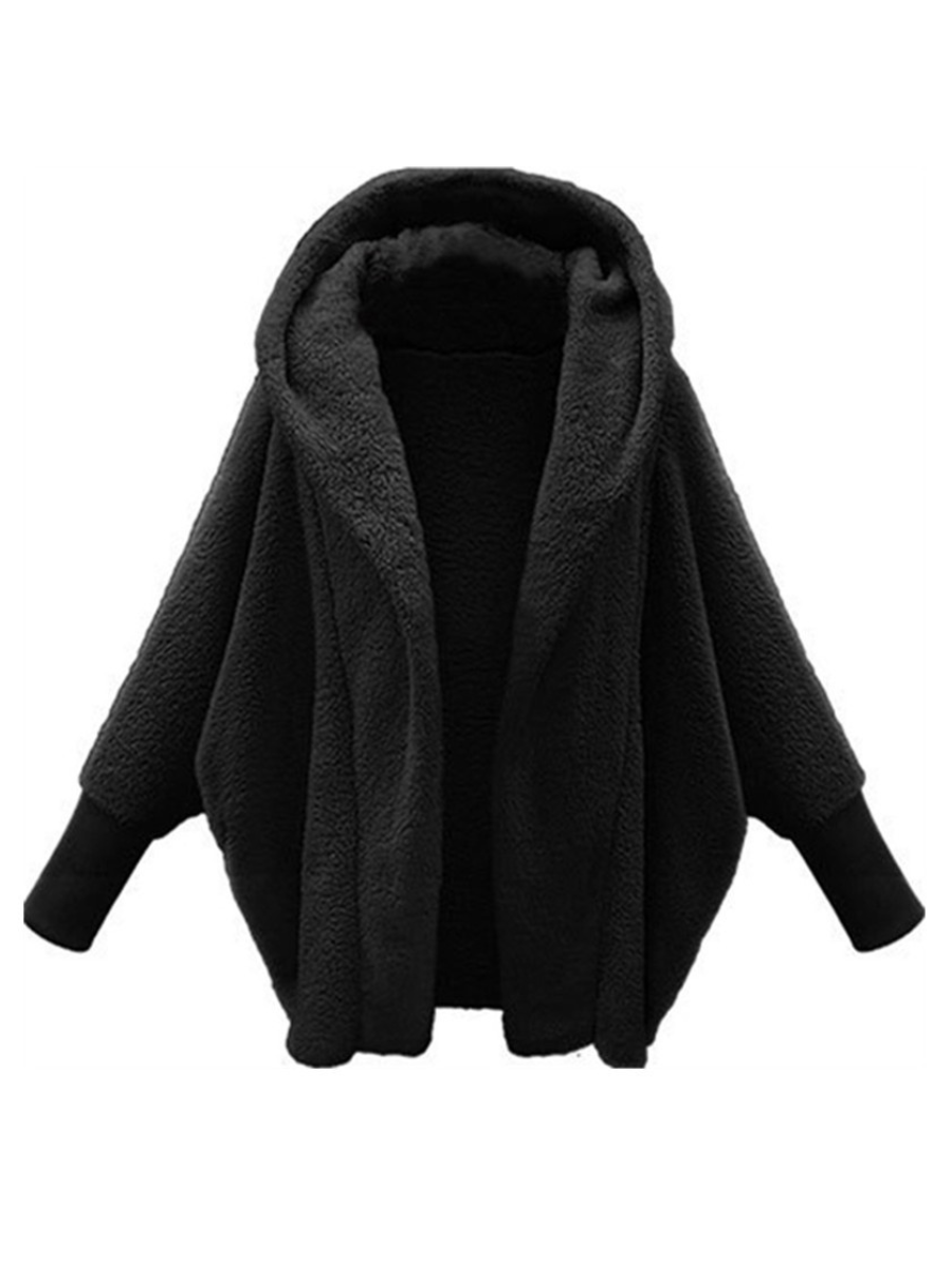 Women's Plain Winter Outerwear Dolman Sleeve Casual Split Joint Mid-long Lapel Collar Overcoat
