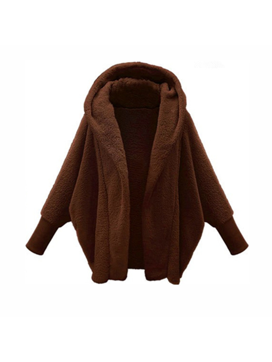 Women's Plain Winter Outerwear Dolman Sleeve Casual Split Joint Mid-long Lapel Collar Overcoat