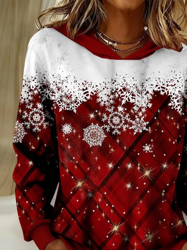 Women Christmas Spring/Fall Printing Long Sleeve Casual Daily Hoodie