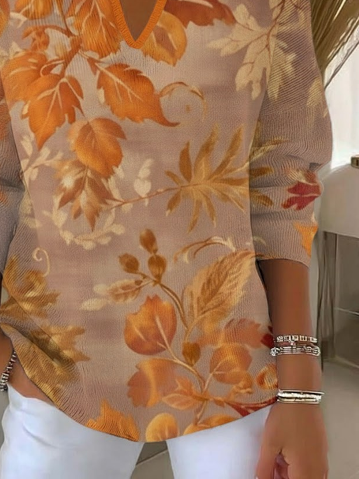 Women Maple Leaf Printing Spring/Fall Casual Long Sleeve Shawl Collar Sweater