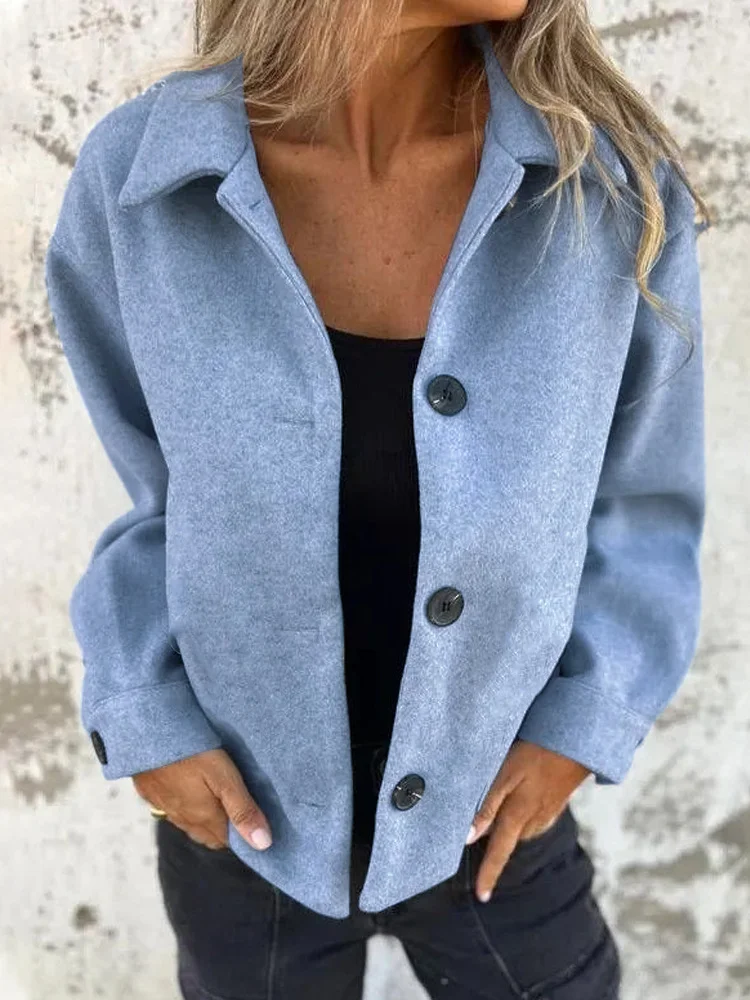 Women Spring/Fall Outerwear Vintage Split Joint Plain Long Sleeve Shawl Collar Jacket