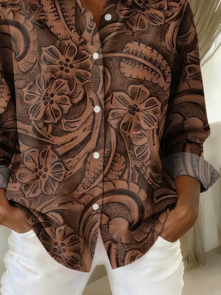 Women Floral Long Sleeve Shirt Spring/Fall Buckle Shirt Collar Regular Sleeve Daily Casual Top