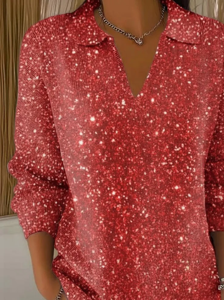 Women Christmas Printing Spring/Fall Casual Long Sleeve Shawl Collar Sweater