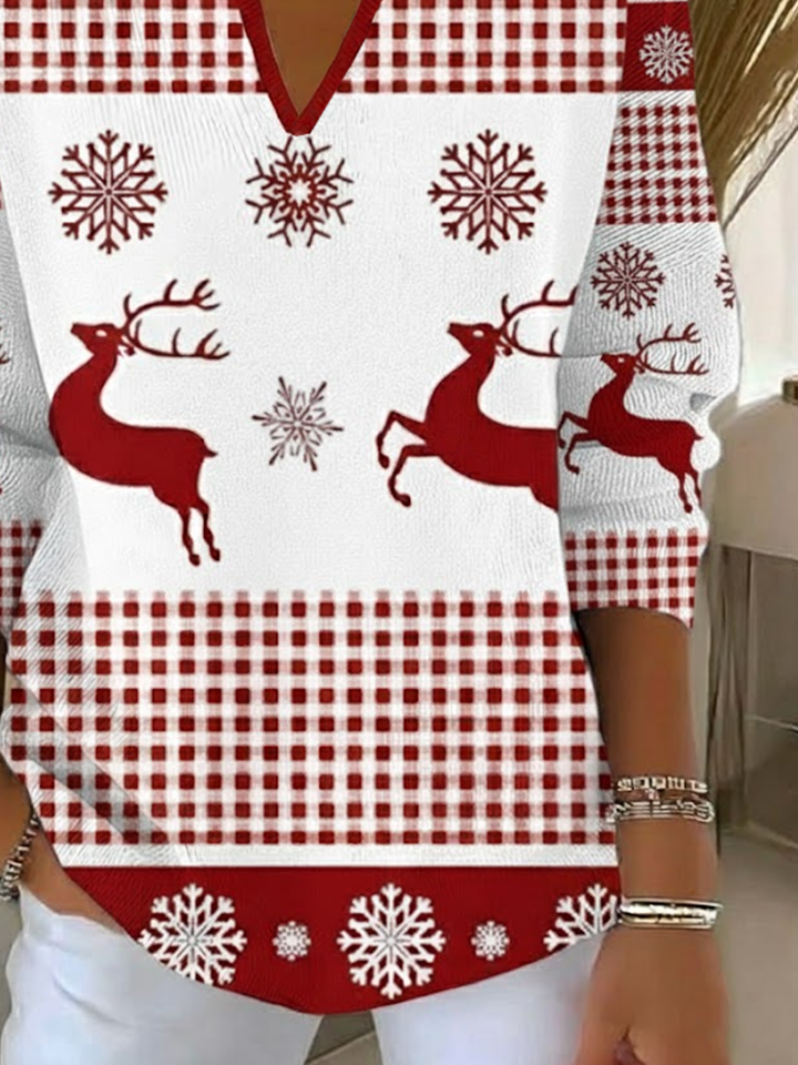 Women Christmas Printing Spring/Fall Casual Long Sleeve Shawl Collar Sweater