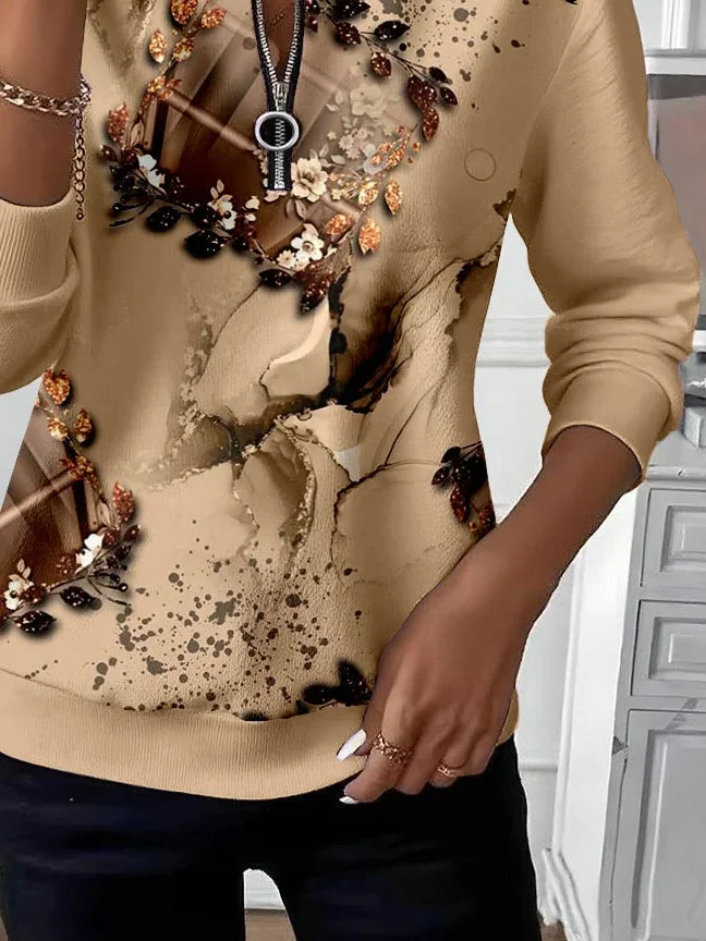 Women Abstract Crew Neck Printing Casual Spring/Fall Long Sleeve Sweatshirt