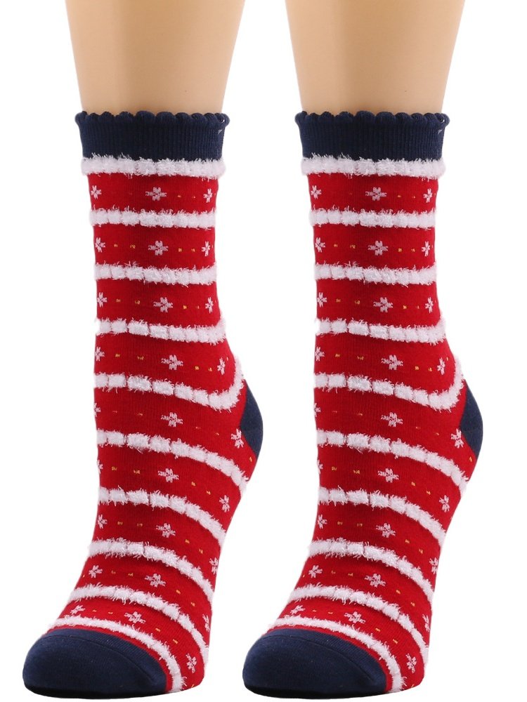Women's Christmas Socks Autumn And Winter Fur Socks Santa Claus Elk Christmas Tree Snowman Snowflake Striped Gift Mid-tube Christmas Socks